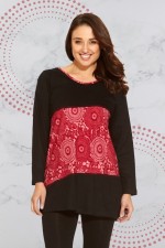 Izumi L/S Cotton Tunic - Black Red Kiku Kara Print