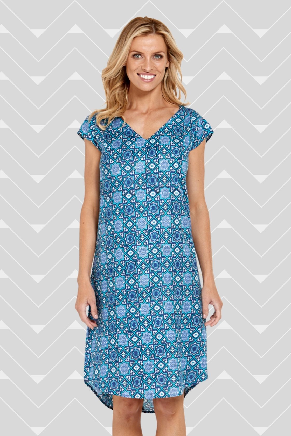 Mila Tunic Dress - Blue Matrix Print
