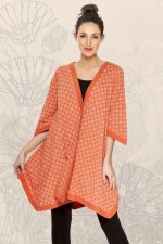 Tami Cotton Poncho in Orange shippo  Print