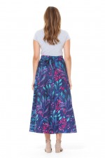 Grace Long Cotton Wrap Skirt - Berry Print