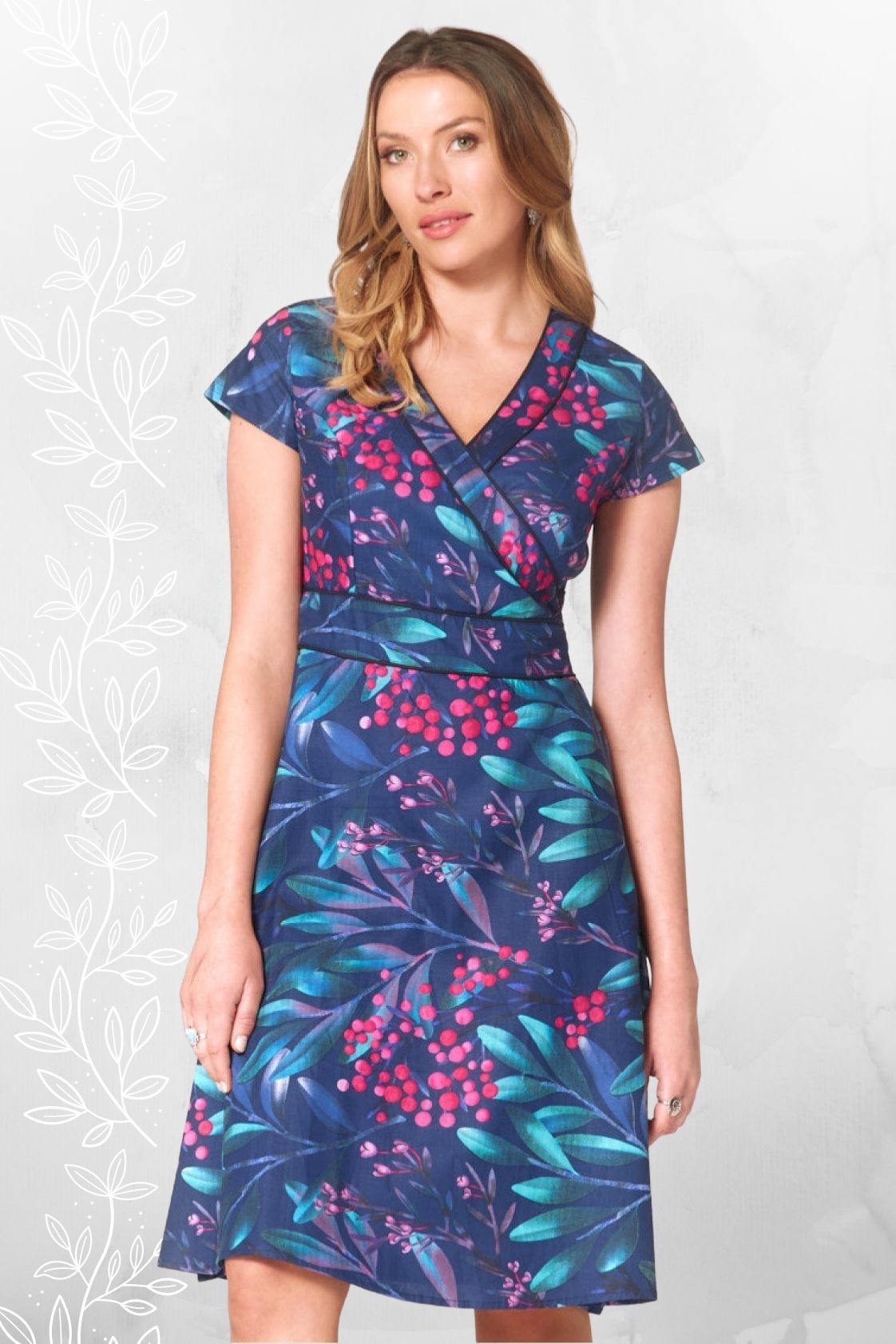Astrid Cotton Wrap Dress - Berry Print