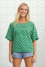 Ruth Cotton  Reversible Top in Spanish & Plain Green