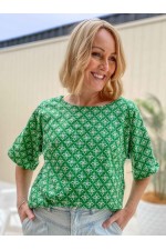 Ruth Cotton  Reversible Top in Spanish & Plain Green