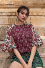 Tripura Billow Sleeve Top in Cuba and Remy Prints