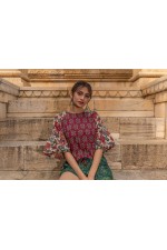 Tripura Billow Sleeve Top in Cuba and Remy Prints
