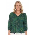 Palais L/S Rayon Top in Emerald Print- S23 -24