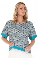 Ruth Cotton  Reversible Top in Owl & Plain Teal