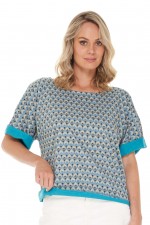 Ruth Cotton  Reversible Top in Owl & Plain Teal