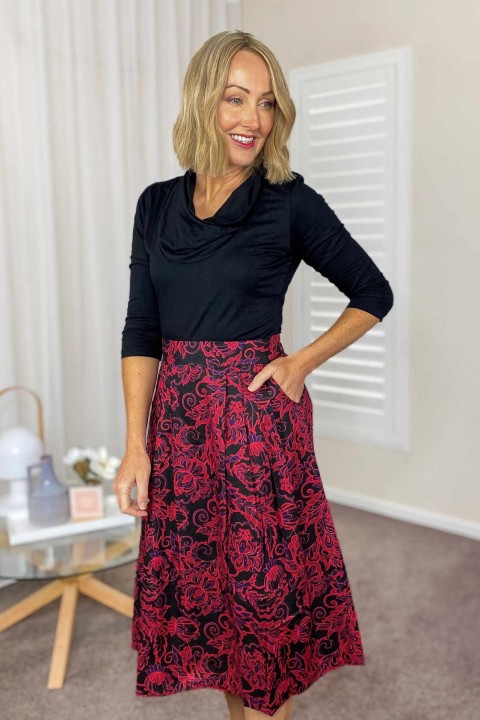 Jessica Cotton Skirt with Pockets - Remo Print