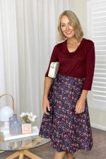 Beth Cotton Wrap Skirt in Navy Flower Print
