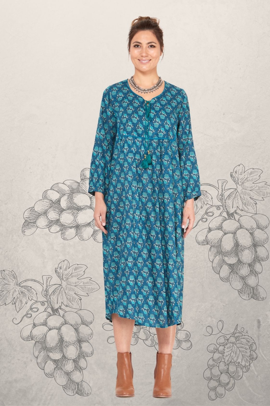 Goa Hippy L/S Dress– Grapes Print