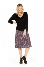 New Dita Cotton Reversible Skirt in Lily & Navy Flower Prints