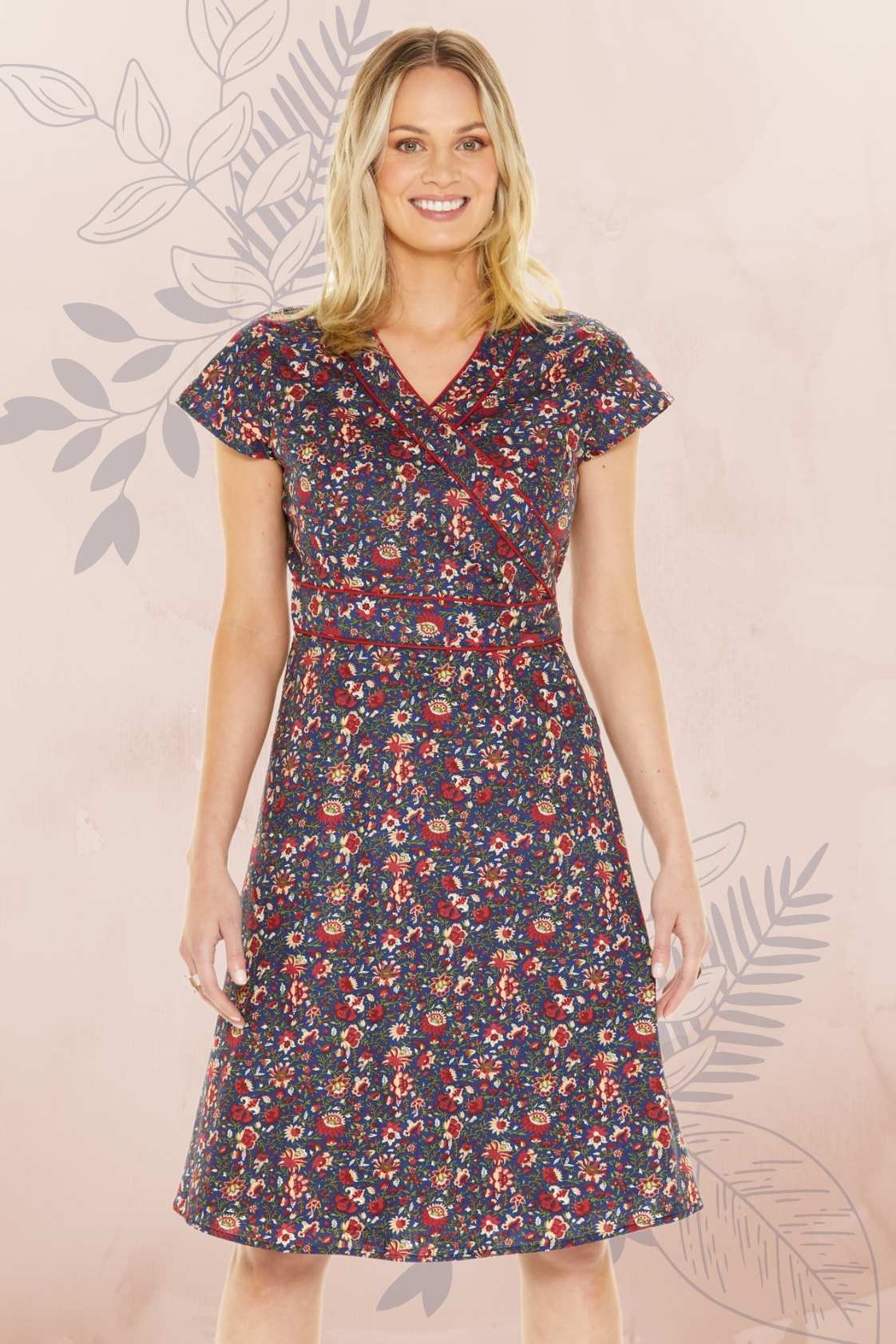 Astrid Cotton Wrap Dress - Navy Flower Print