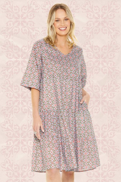 Bonita Cotton Dress in Blush Print