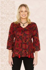 New Petra L/S Rayon Top in Claret Print