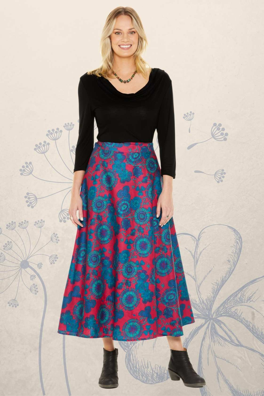 Grace Long Cotton Wrap Skirt in Lily Print